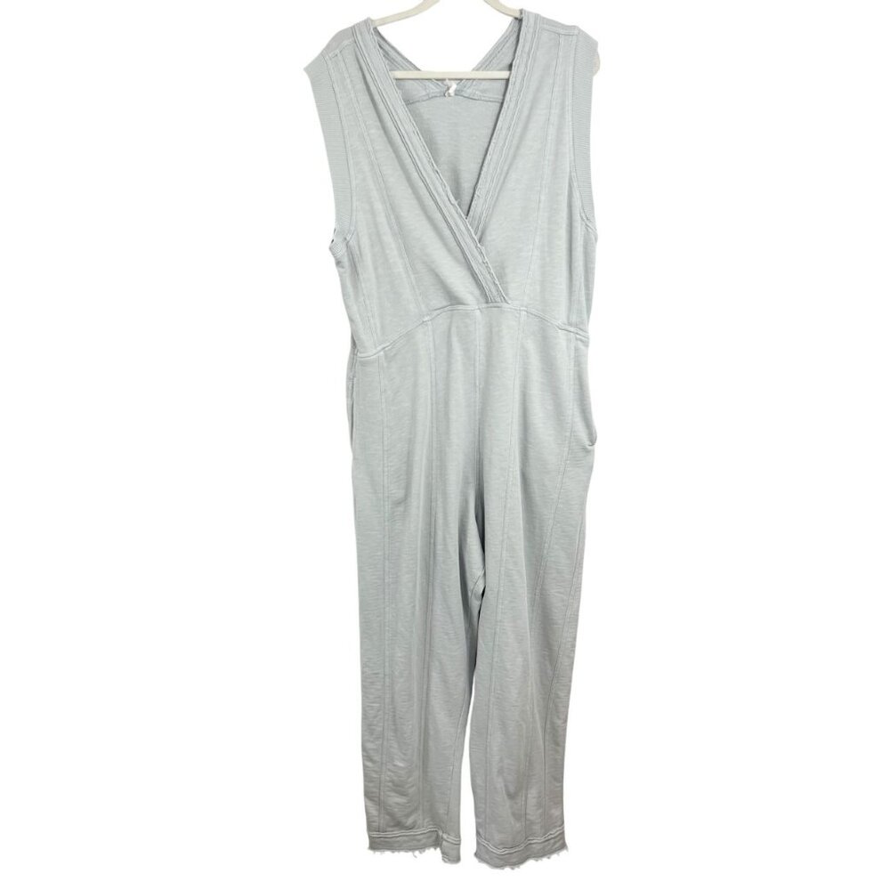Anthropologie‎ Daily Practice Landing Jumpsuit Gray Pockets V-Neck - Size Large